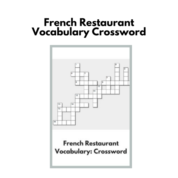 French Restaurant Vocabulary Crossword