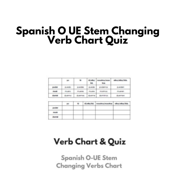 Spanish O-UE Stem Changing Verb Chart & Quiz