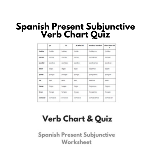 Spanish Present Subjunctive Verb Chart & Quiz