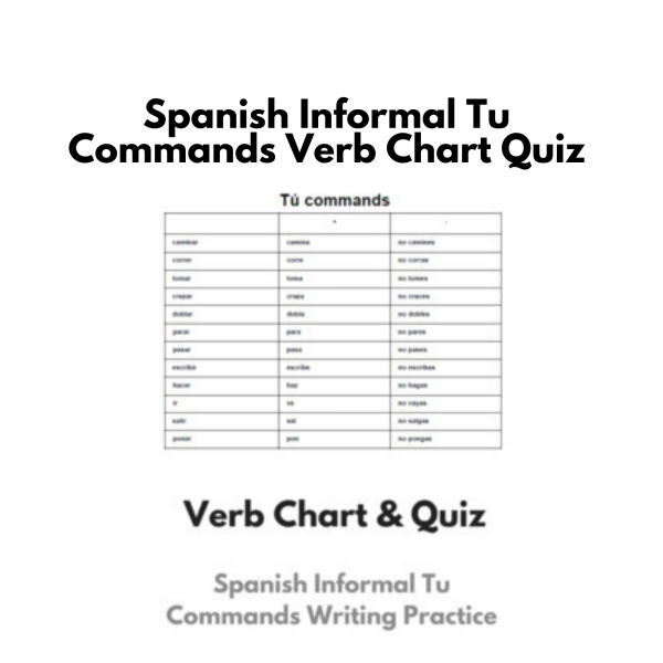 Spanish Informal Tu Commands Verb Chart & Quiz