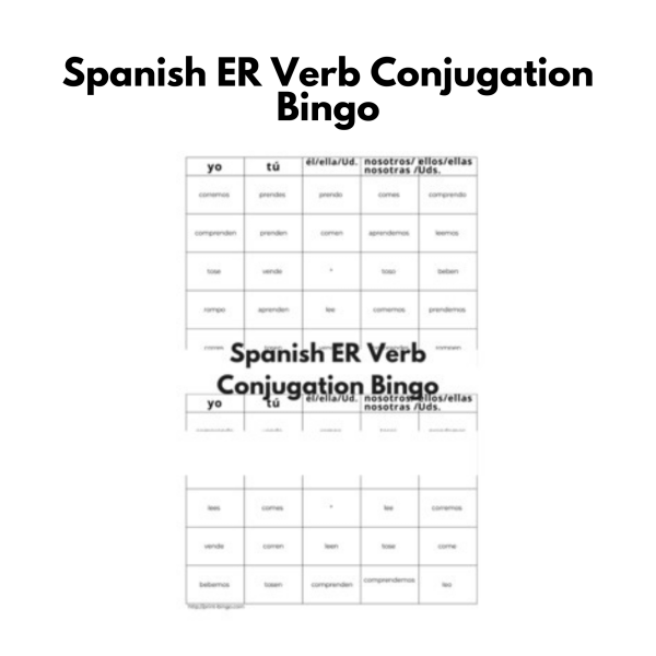 Spanish -ER Verb Conjugation Bingo