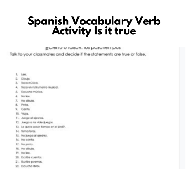 Spanish Vocabulary Verb Activity: Is it true?