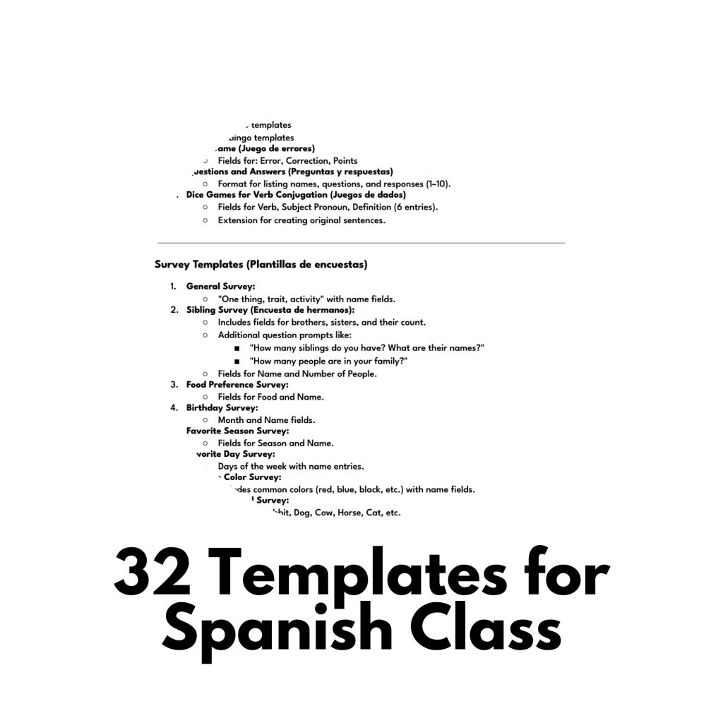 32 Templates for Spanish Class - Real Life Language