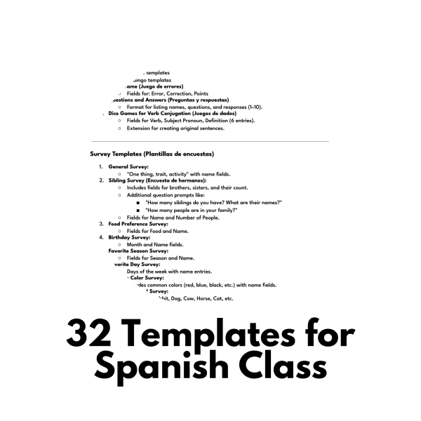 32 Templates for Spanish Class