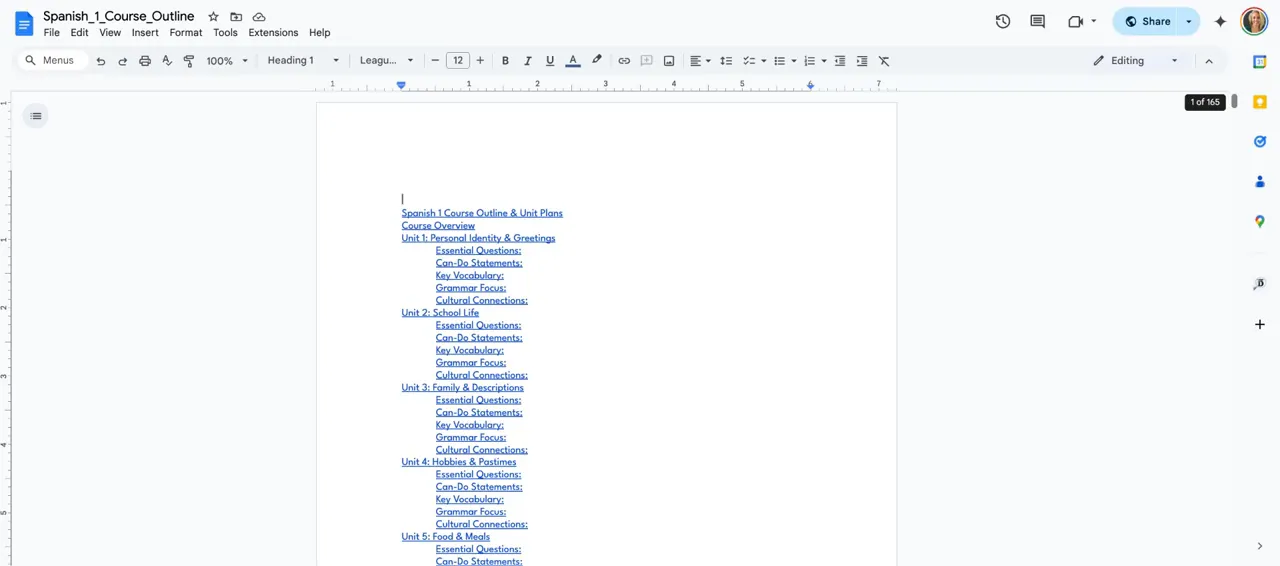 teacher planning course outline on summer desk