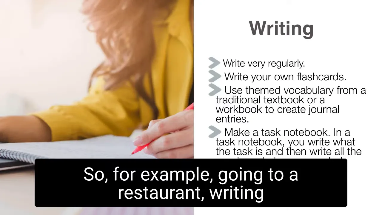 Example task: going to a restaurant — vocabulary and phrases on one page