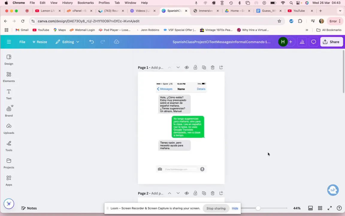 Students creating their own fake text messages on paper or devices