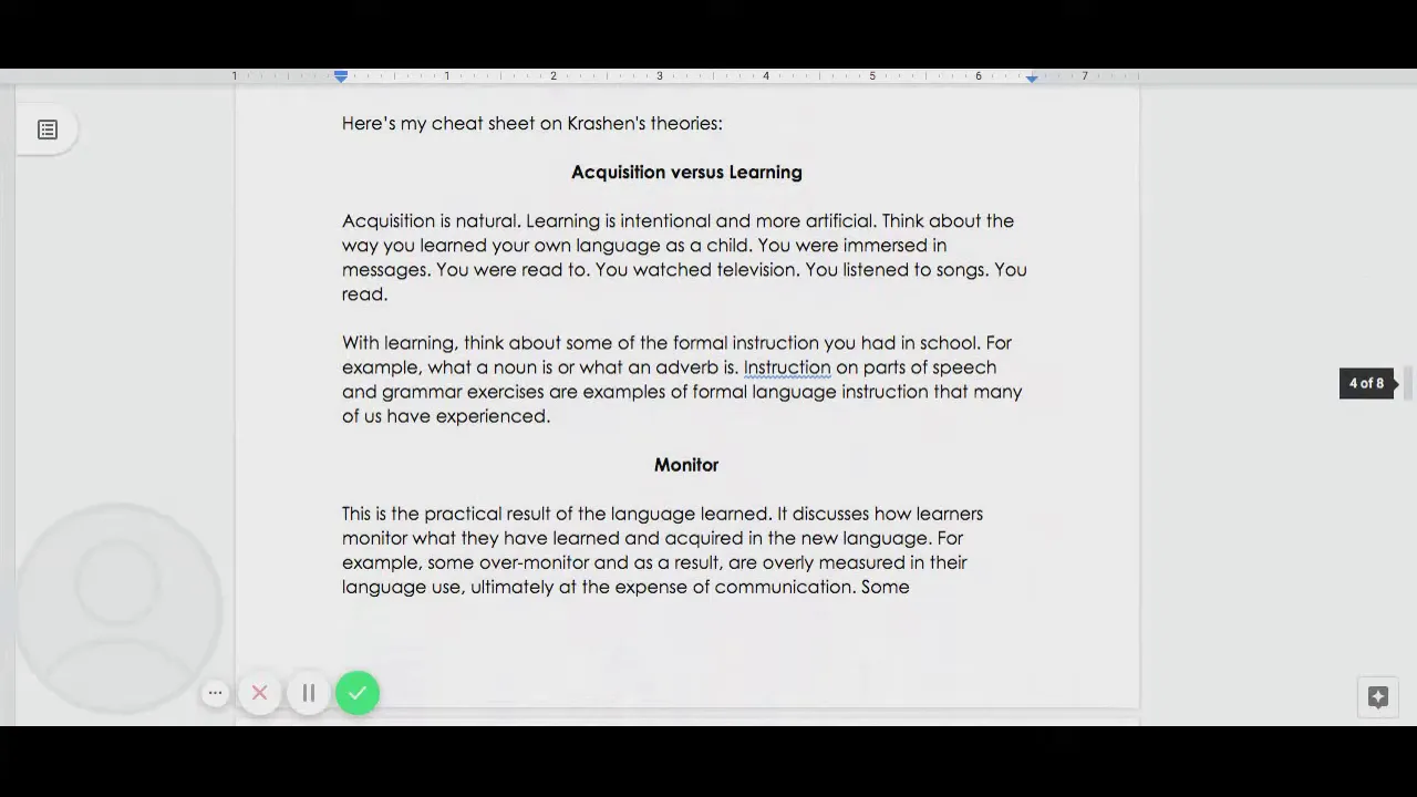 Contrast between acquisition and formal learning