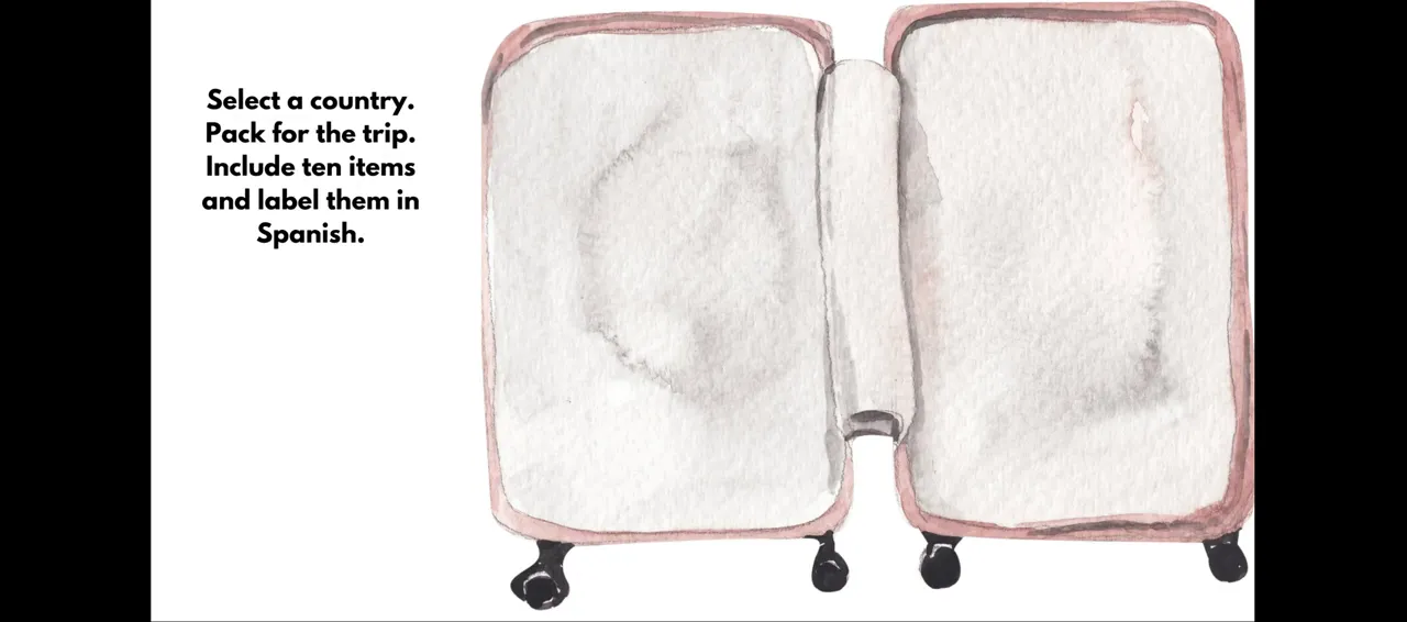 example of a packing-for-a-trip vocabulary list in Spanish