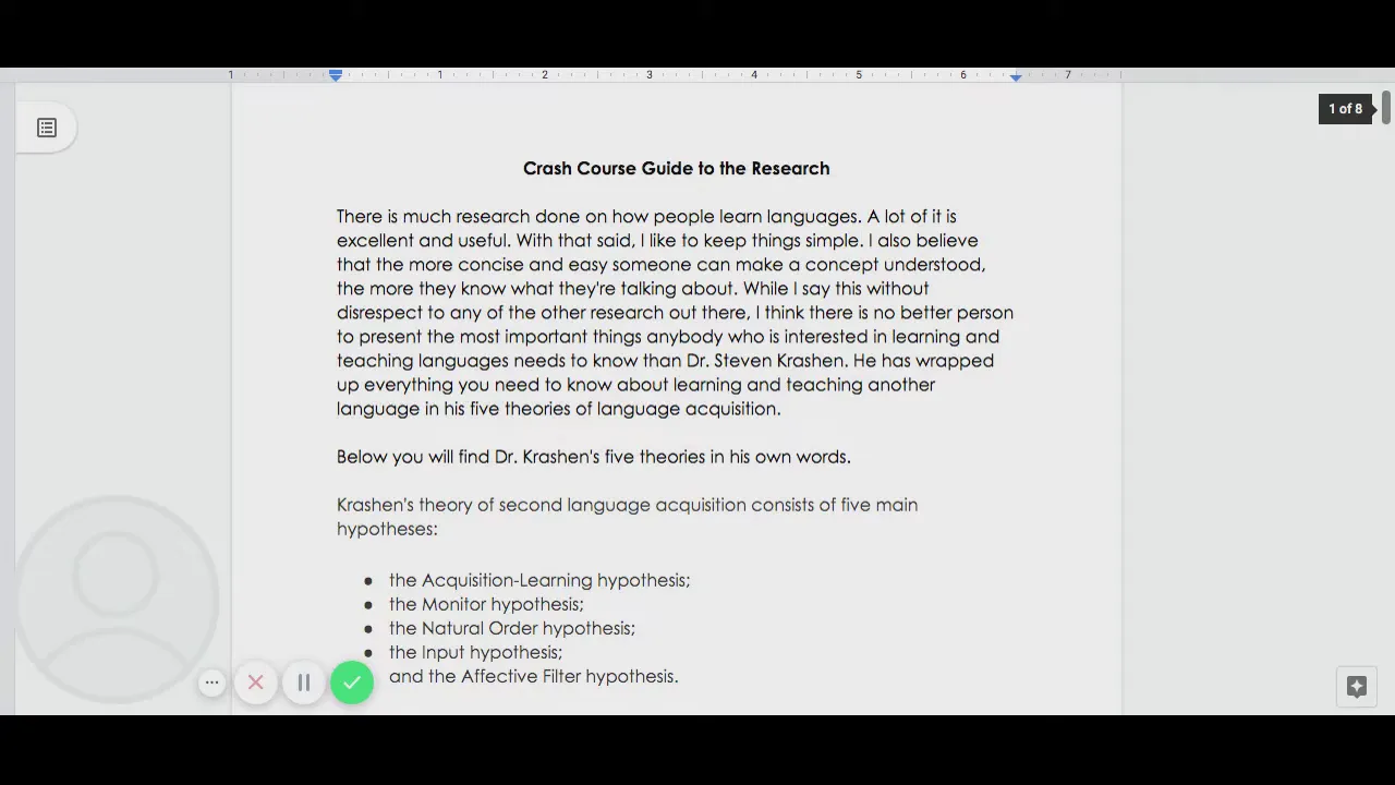 Mention of Stephen Krashen and the five hypotheses