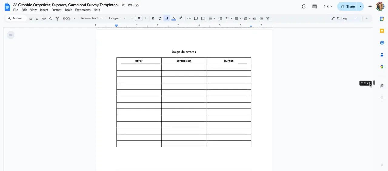 Teacher explaining the Error Game with example sentences