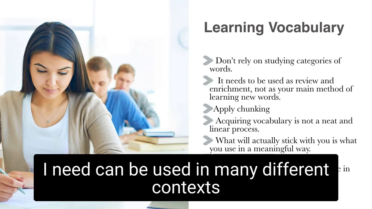 Example of chunk 'I need' used in multiple contexts