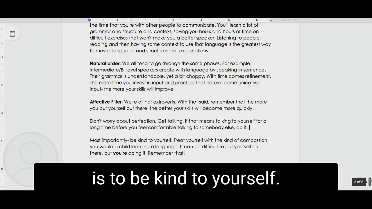 Encouragement to be kind to yourself while learning