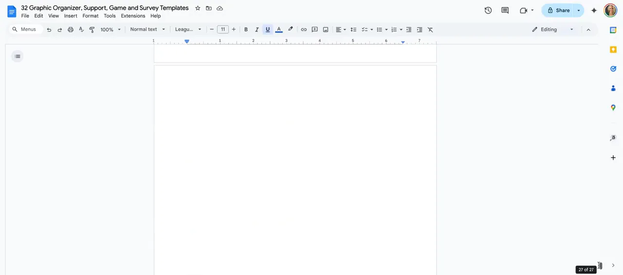 Quick lesson plan template shown on screen