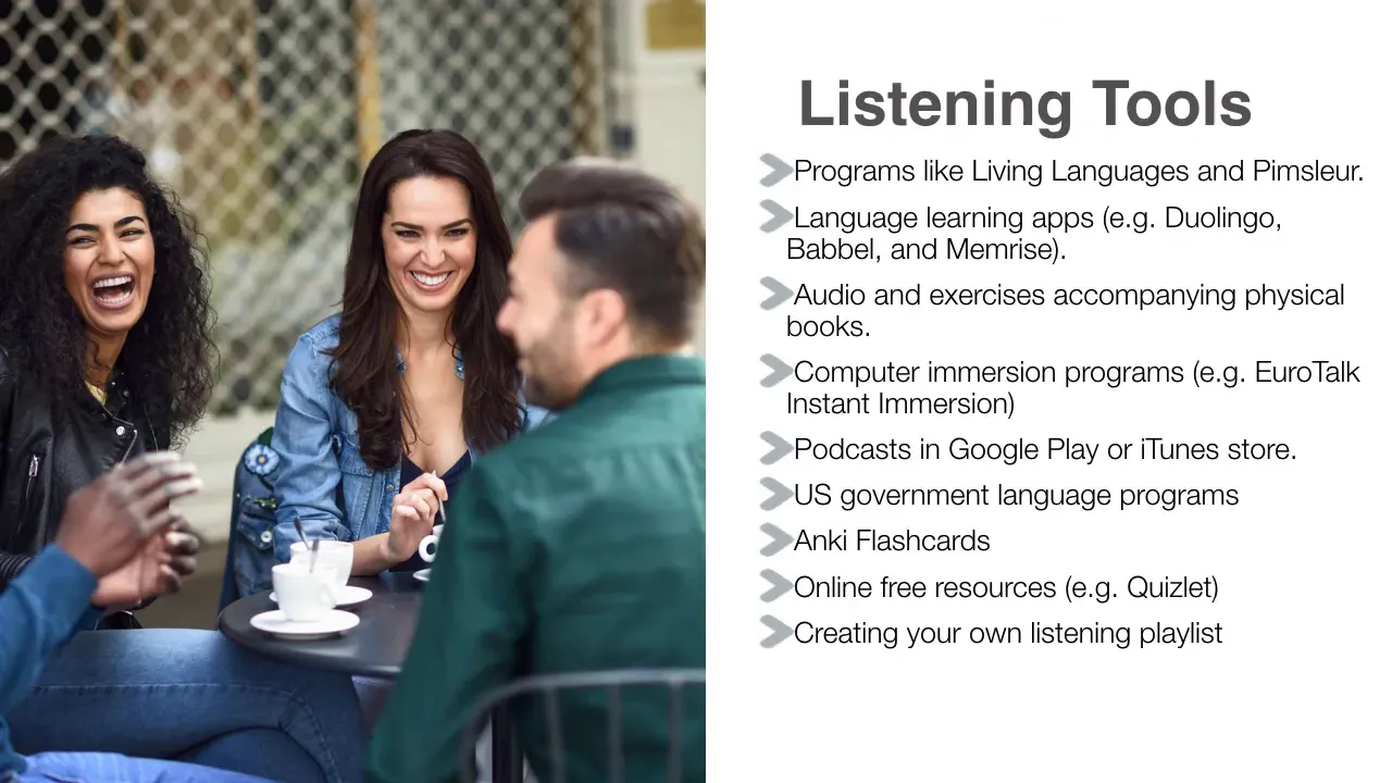 List of listening resources on screen