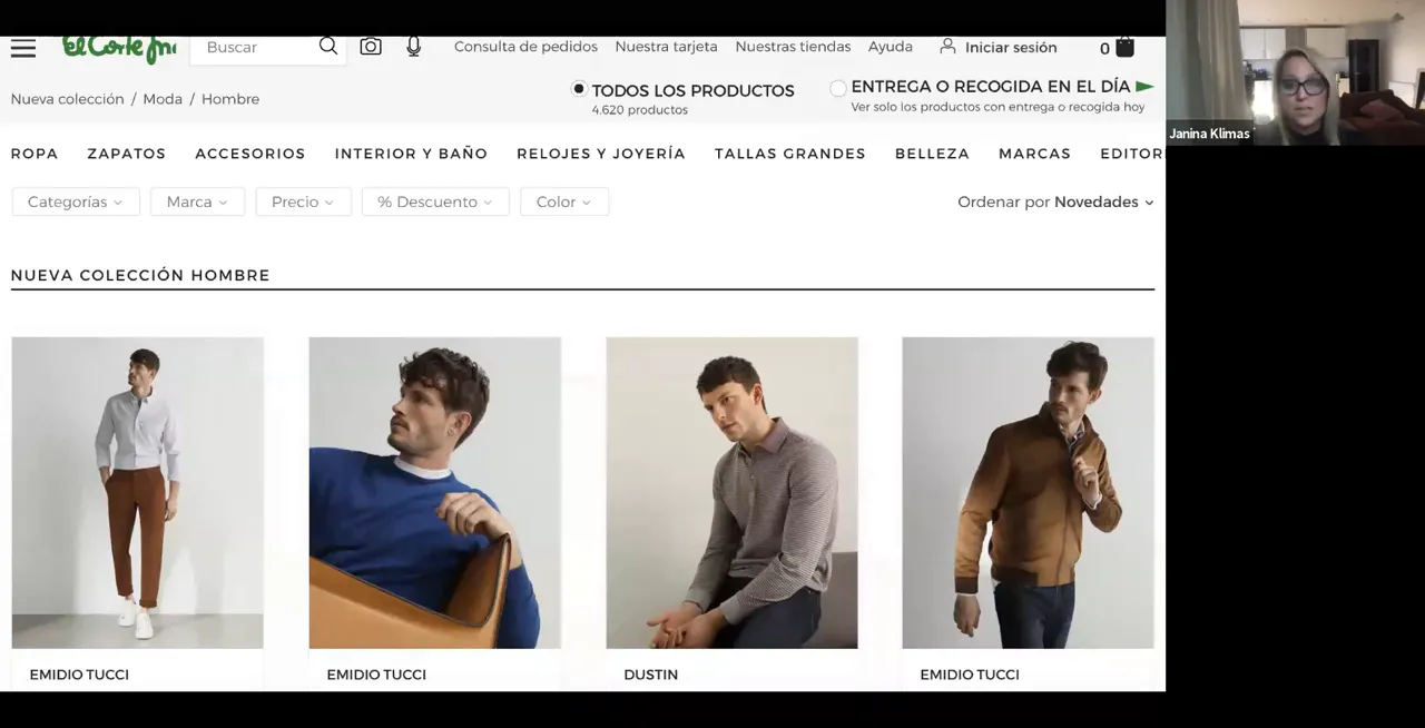 Shopping site screenshots used to teach clothing vocabulary