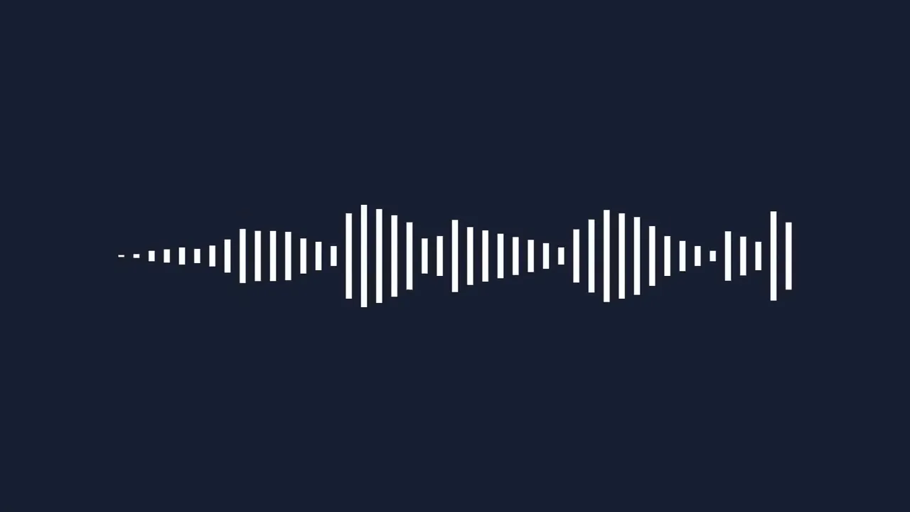 Prominent white audio waveform centered on a dark blue background indicating narrated audio