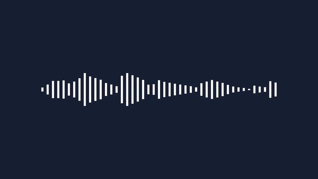 white centered audio waveform on dark blue background representing spoken narration