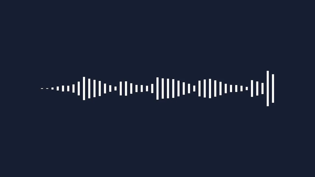 White pronounced multi‑bar audio waveform with visible peaks on dark blue background