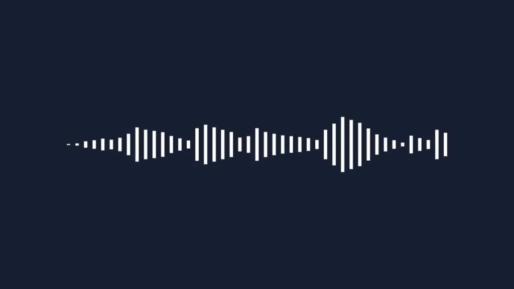 White multi‑bar audio waveform with pronounced peaks on dark blue background