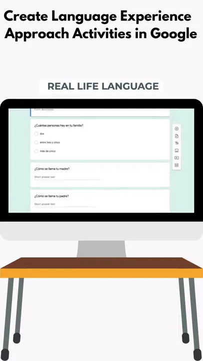 Close view of a Google Forms 'Encuesta - Tu familia' survey on a monitor showing questions, choices and the editor toolbar