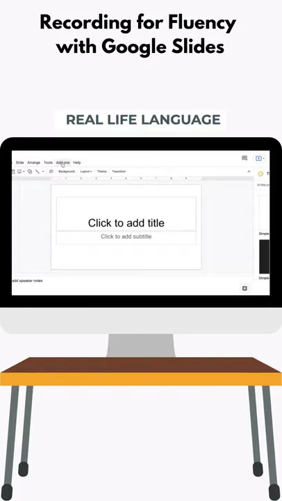 Desktop screen displaying a Google Slides slide with 'Click to add title' placeholder and the Slides toolbar.