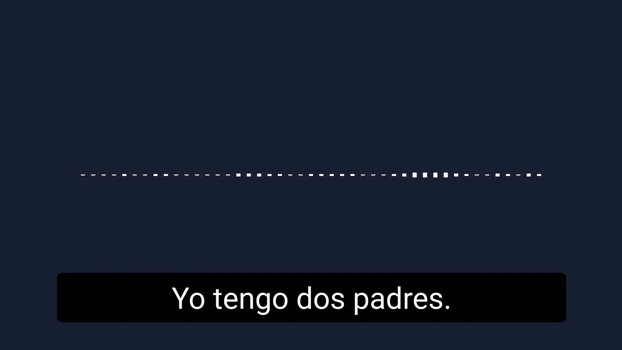 Clear Spanish subtitle 'Yo tengo dos padres.' on a dark background with a black caption bar